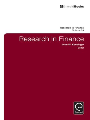 cover image of Research in Finance, Volume 29